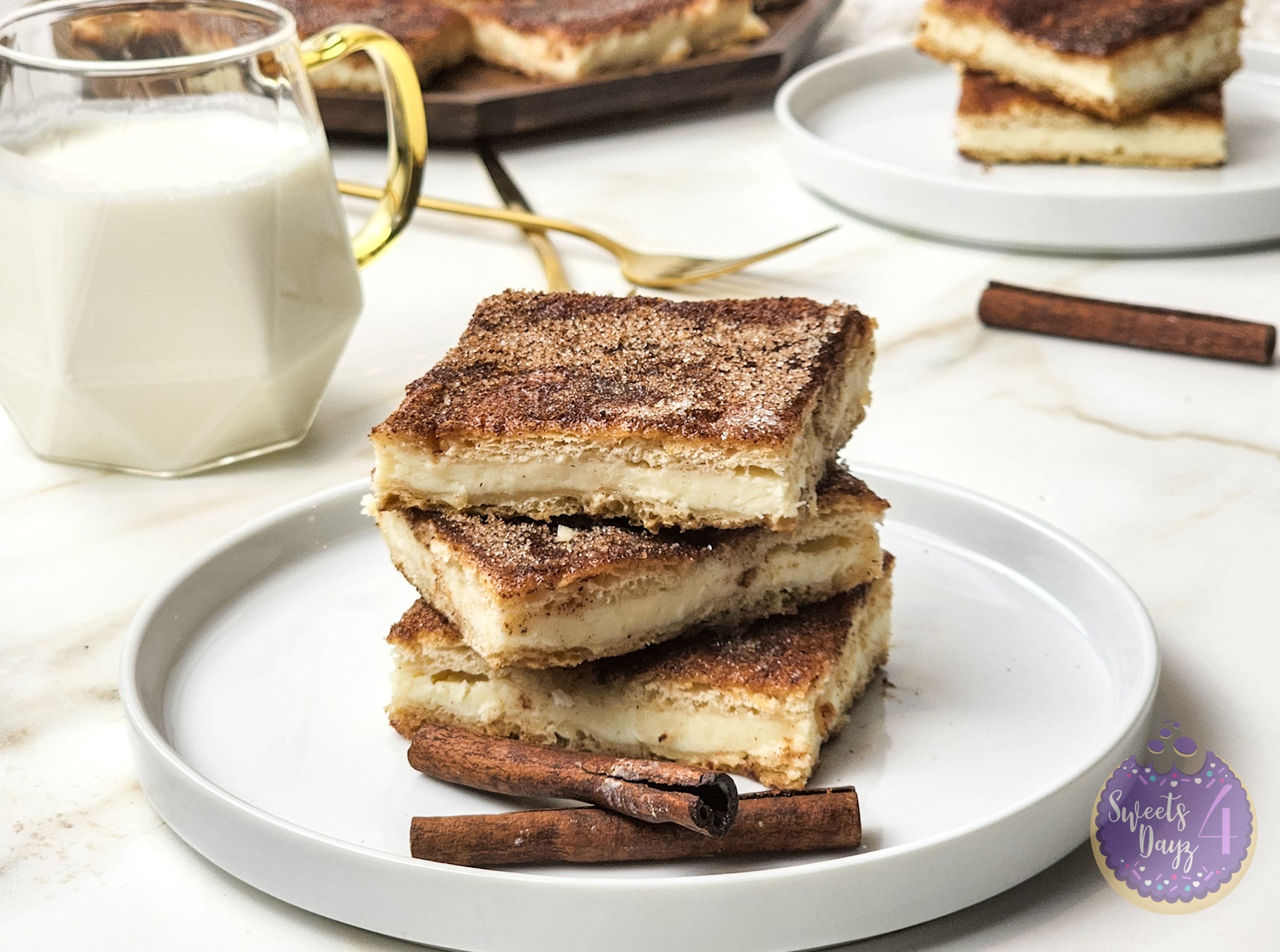 Churro Cheesecake Bars on Gold Marble