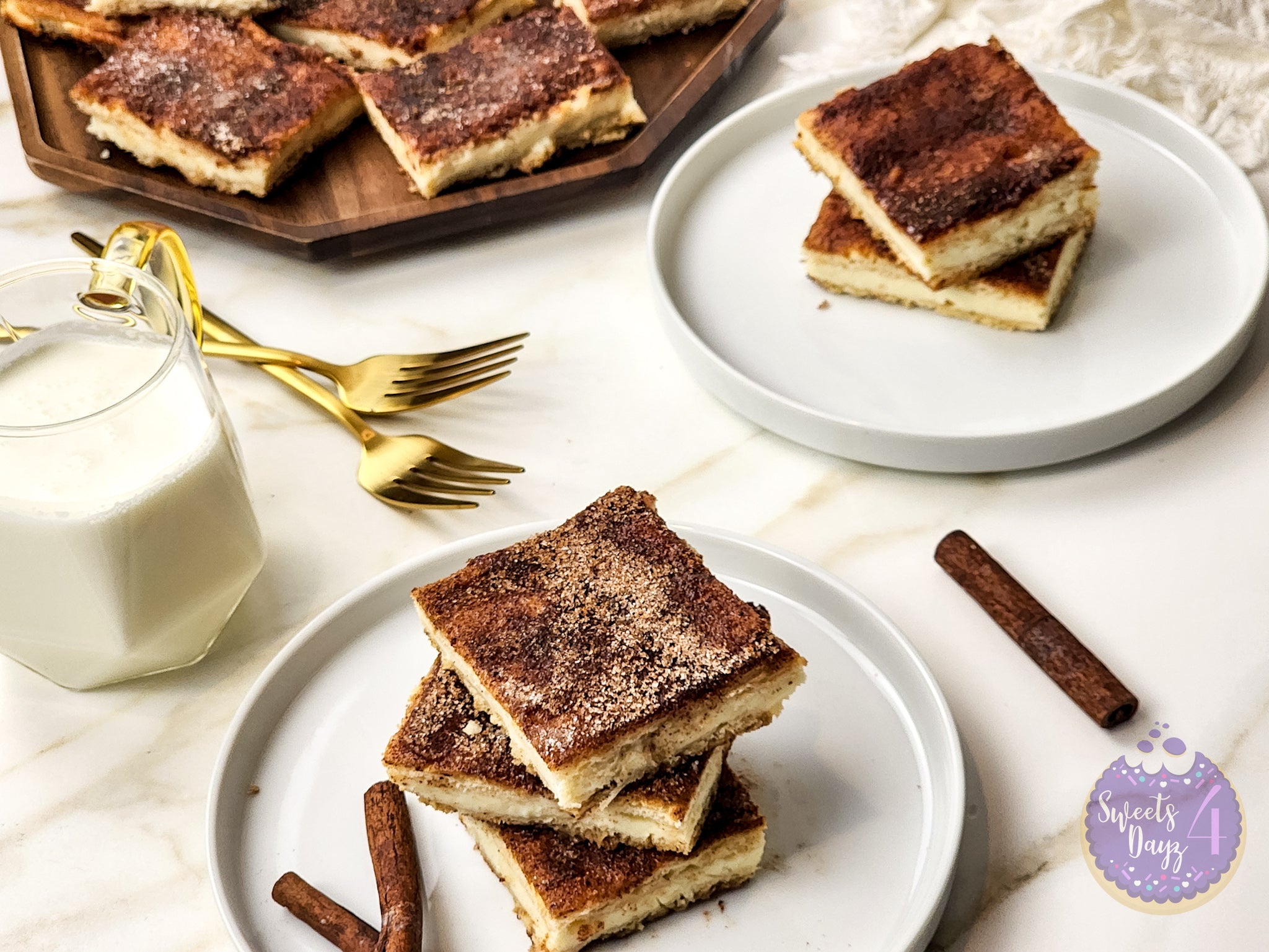 Churro Cheesecake Bars on Gold Marble