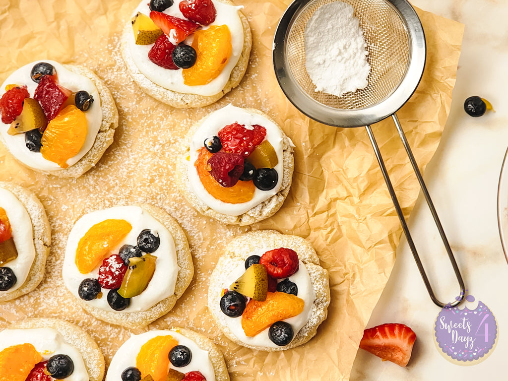 Fruit Pizza Cookies on Gold Marble