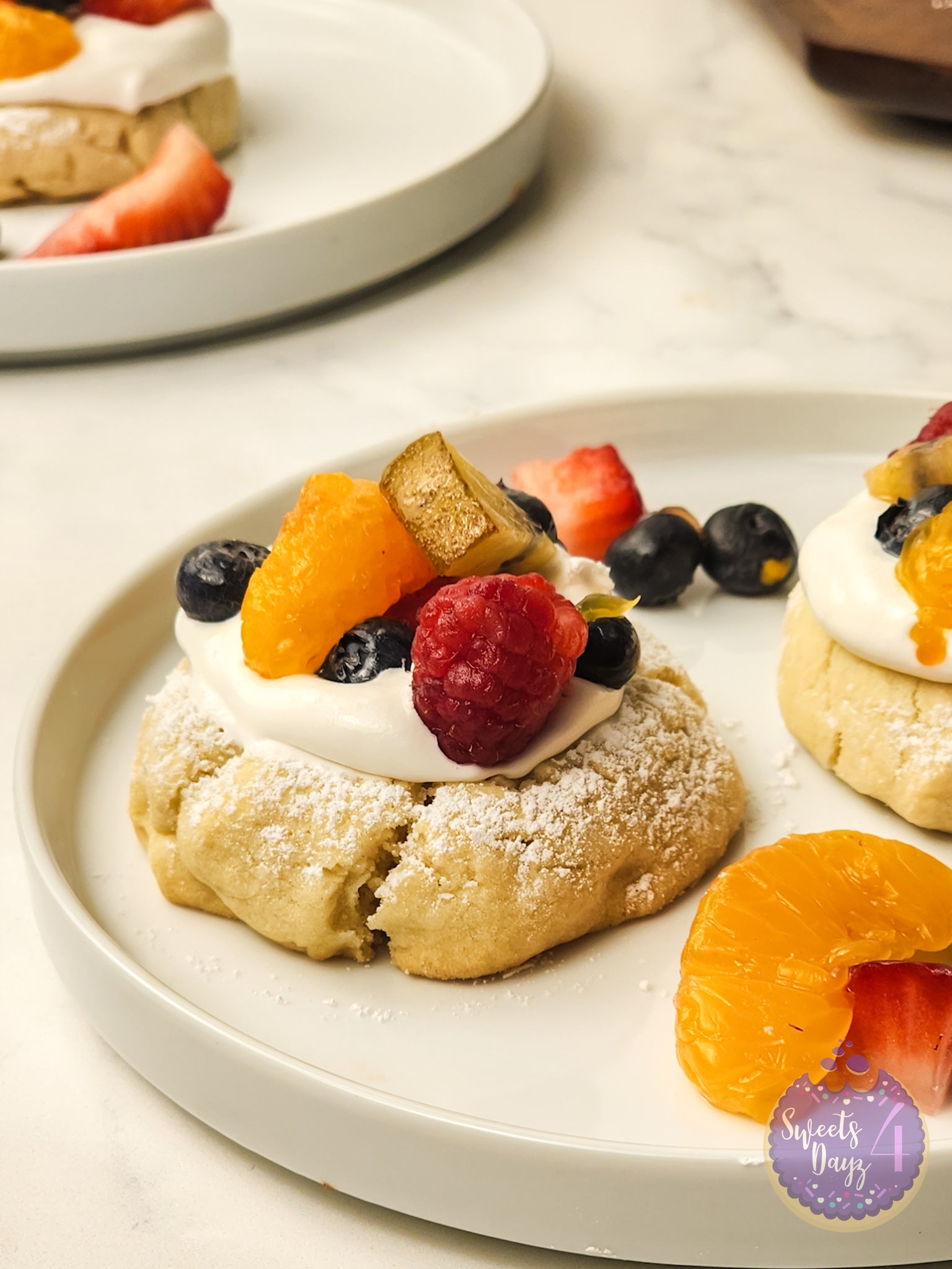 Fruit Pizza Cookies on Marble