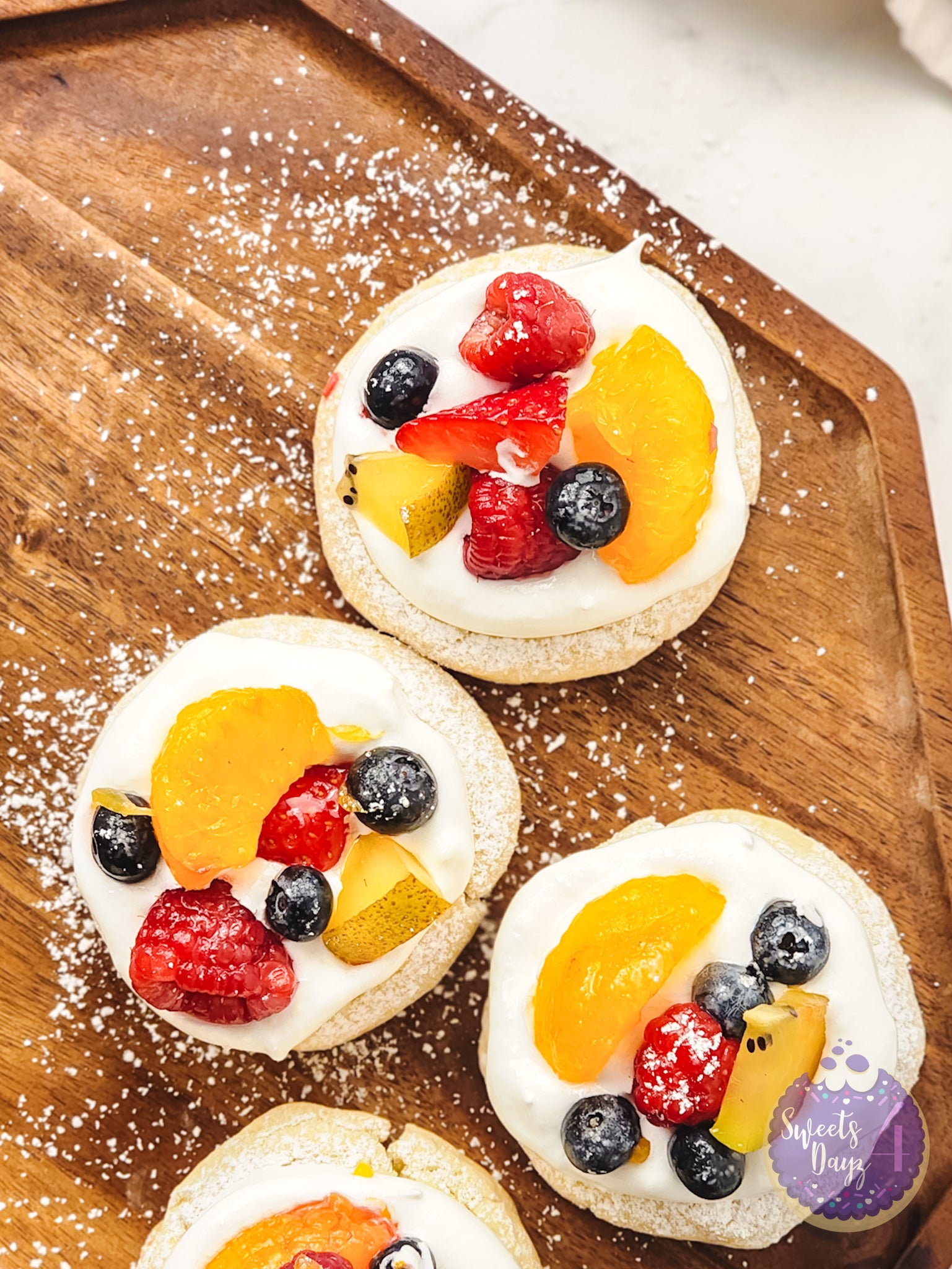 Fruit Pizza Cookies on Marble