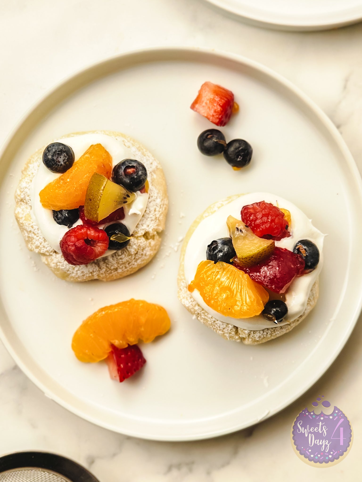Fruit Pizza Cookies on Marble