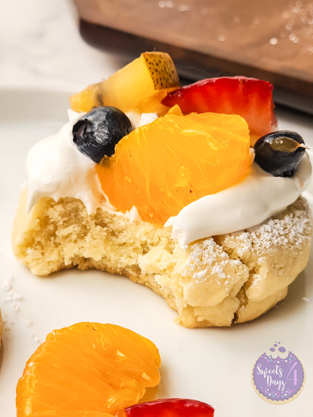 Fruit Pizza Cookies on Marble