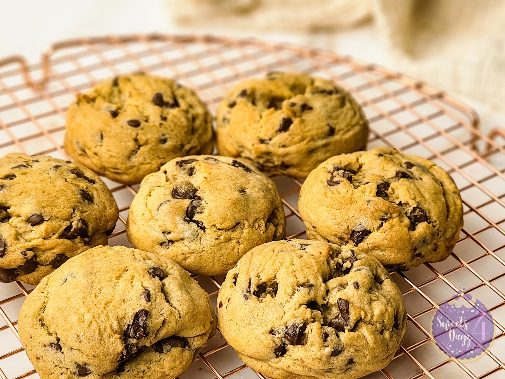 Soft Thick Chocolate Chip Cookies on Gold Marble