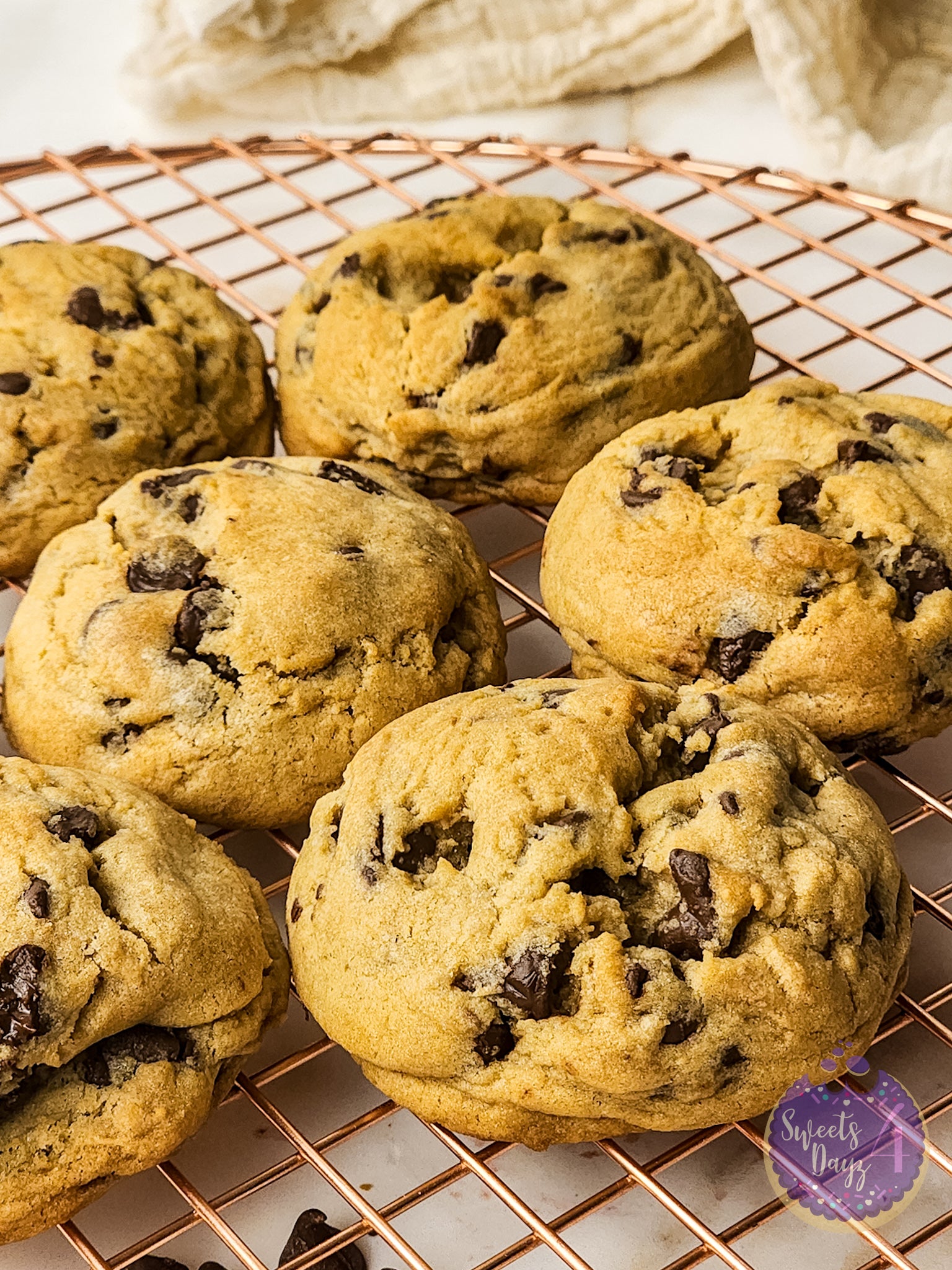 Soft Thick Chocolate Chip Cookies on Gold Marble