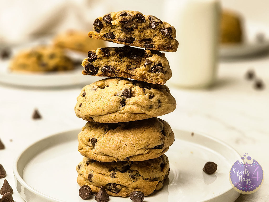 Soft Thick Chocolate Chip Cookies on Marble
