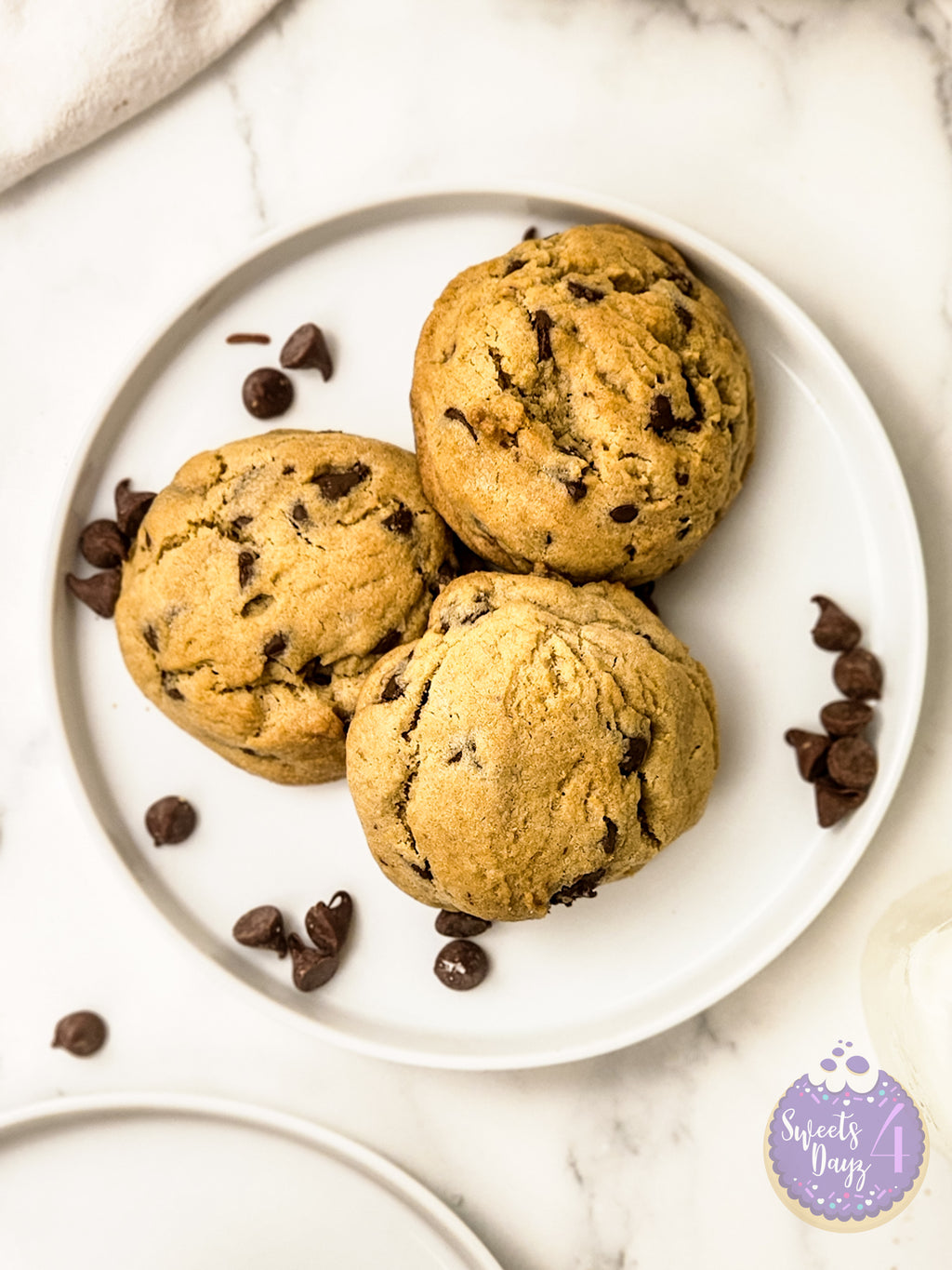 Soft Thick Chocolate Chip Cookies on Marble