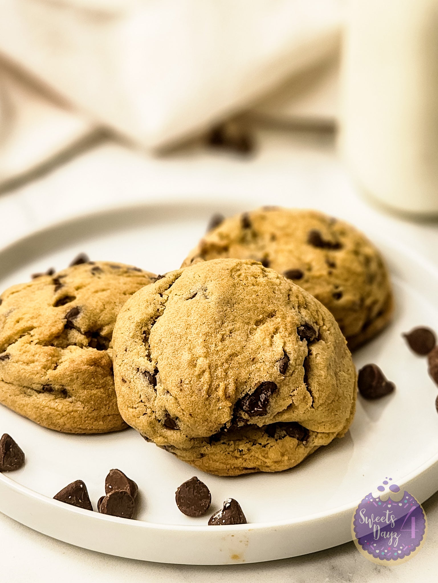 Soft Thick Chocolate Chip Cookies on Marble