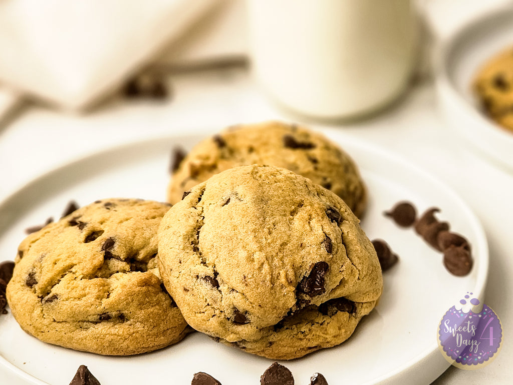 Soft Thick Chocolate Chip Cookies on Marble