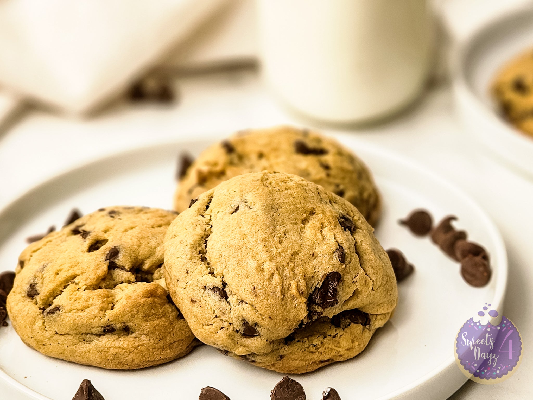 Soft Thick Chocolate Chip Cookies on Marble