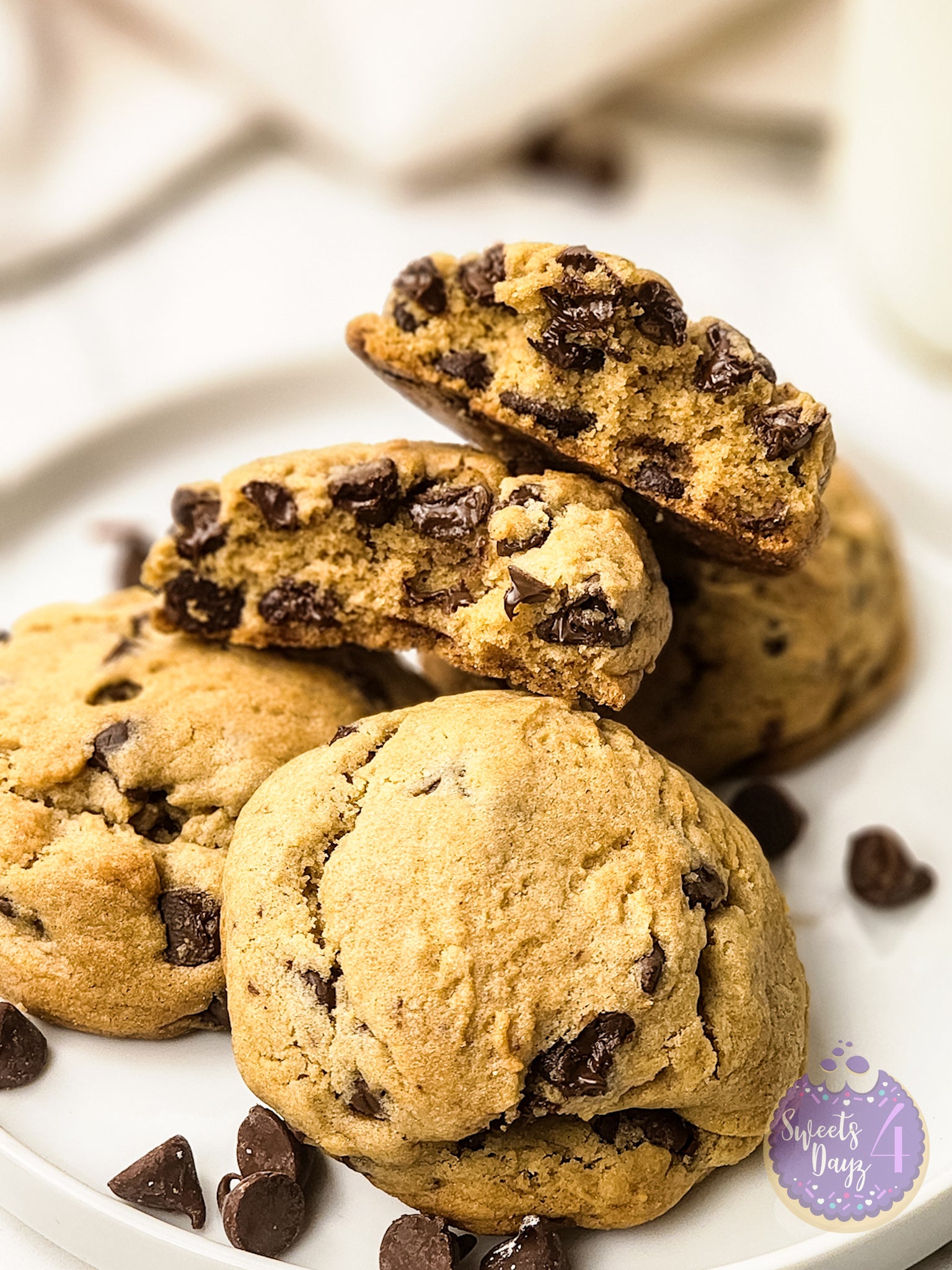 Soft Thick Chocolate Chip Cookies on Marble