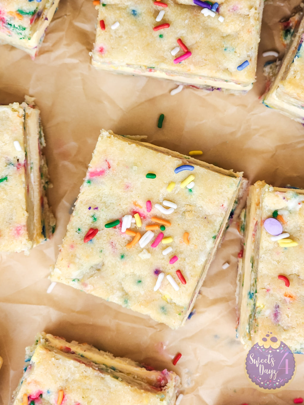 Funfetti Cookie Ice Cream Sandwiches on Gold Marble
