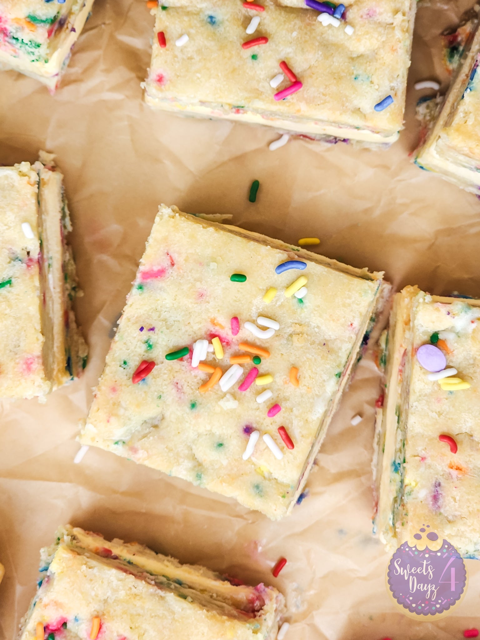 Funfetti Cookie Ice Cream Sandwiches on Gold Marble