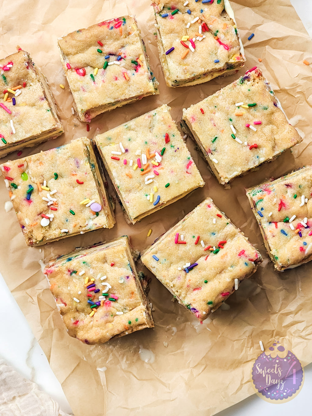 Funfetti Cookie Ice Cream Sandwiches on Gold Marble
