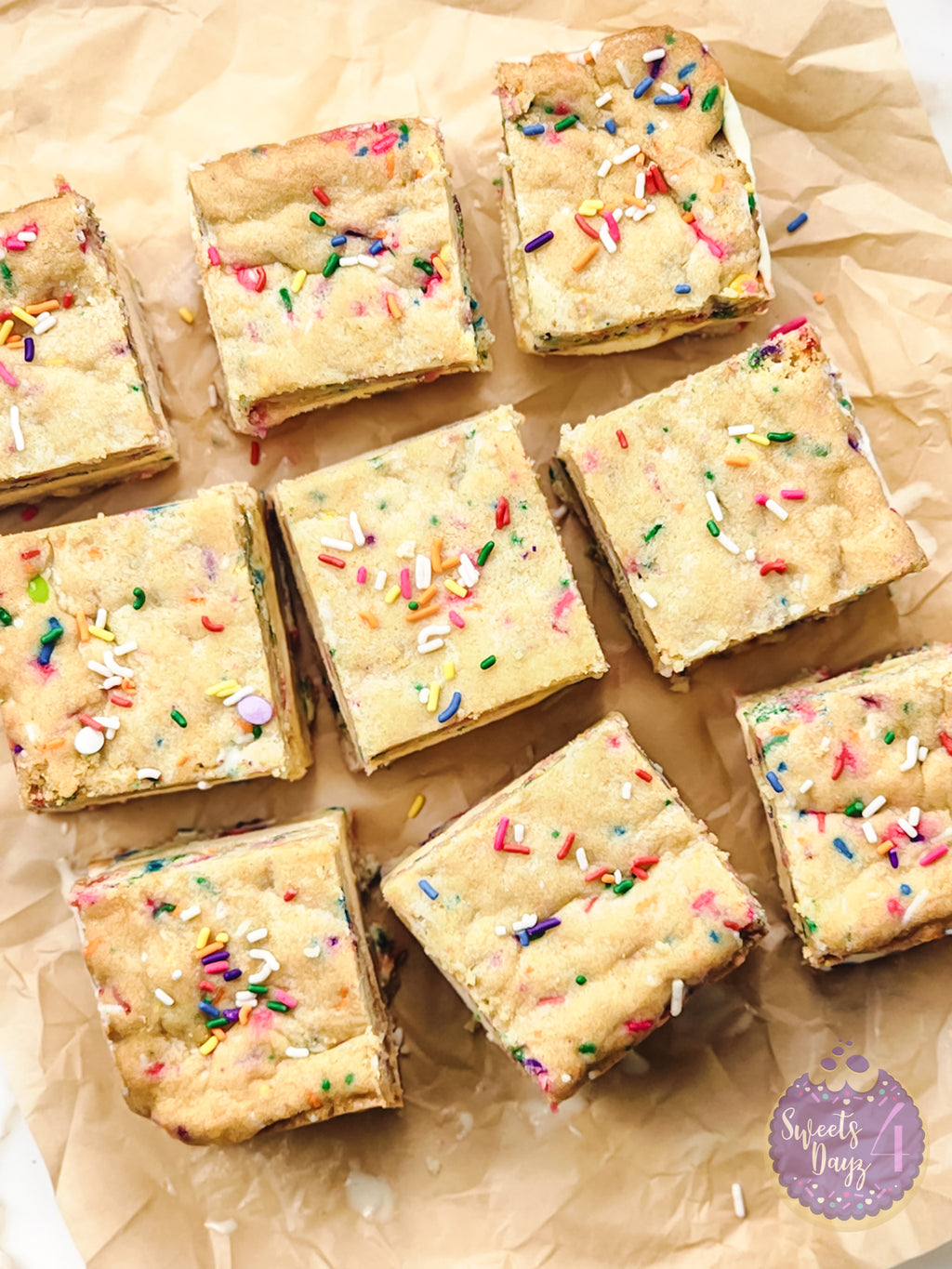 Funfetti Cookie Ice Cream Sandwiches on Gold Marble