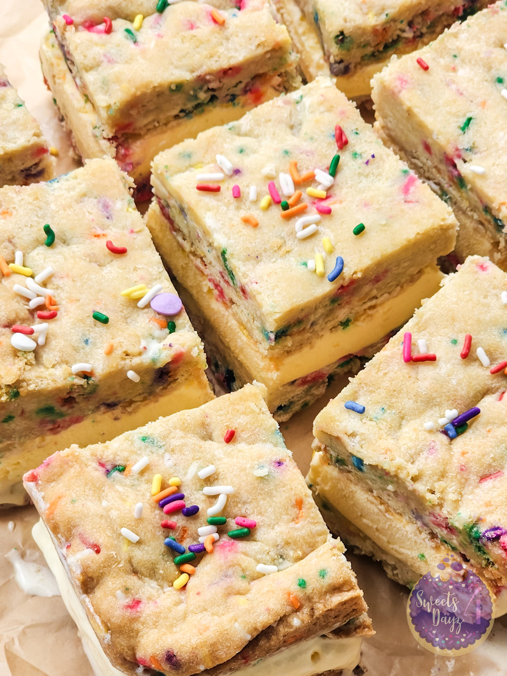 Funfetti Cookie Ice Cream Sandwiches on Gold Marble