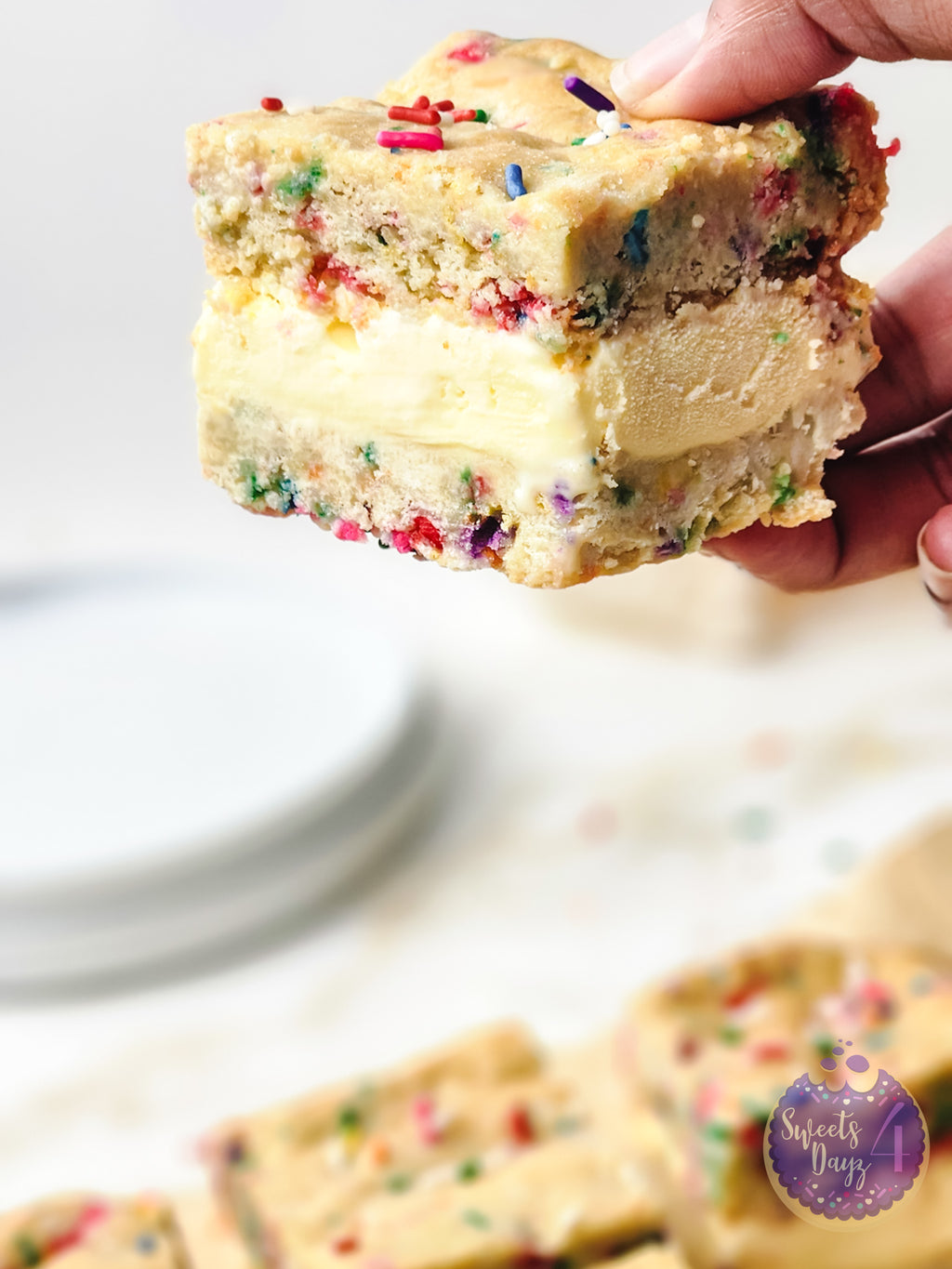 Funfetti Cookie Ice Cream Sandwiches on Gold Marble