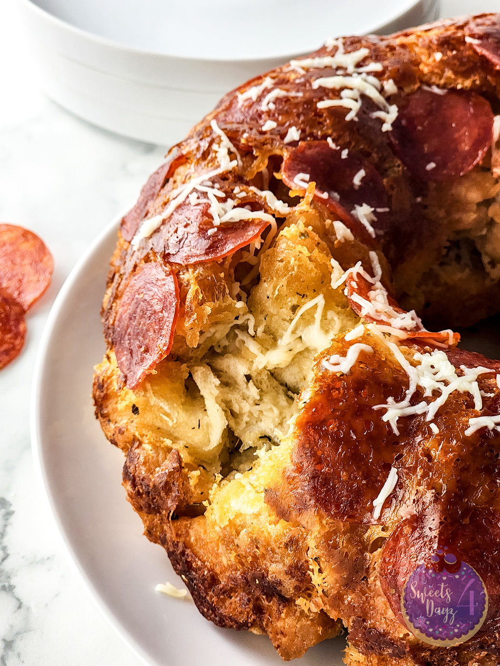 Pizza Monkey Bread on Marble