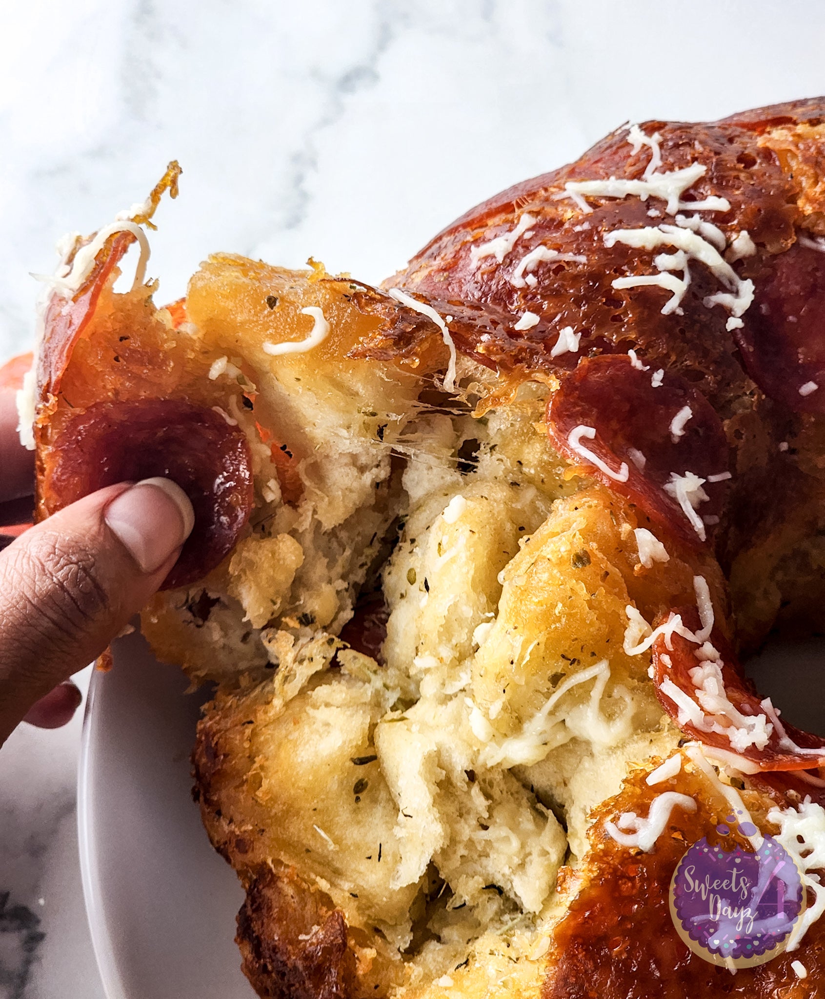 Pizza Monkey Bread on Marble