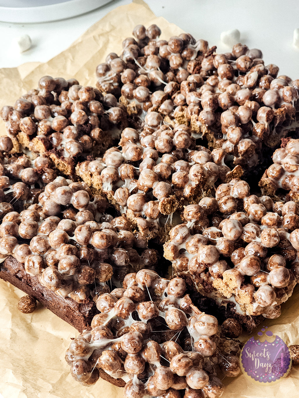 Chocolate Marshmallow Gooey Bars on White