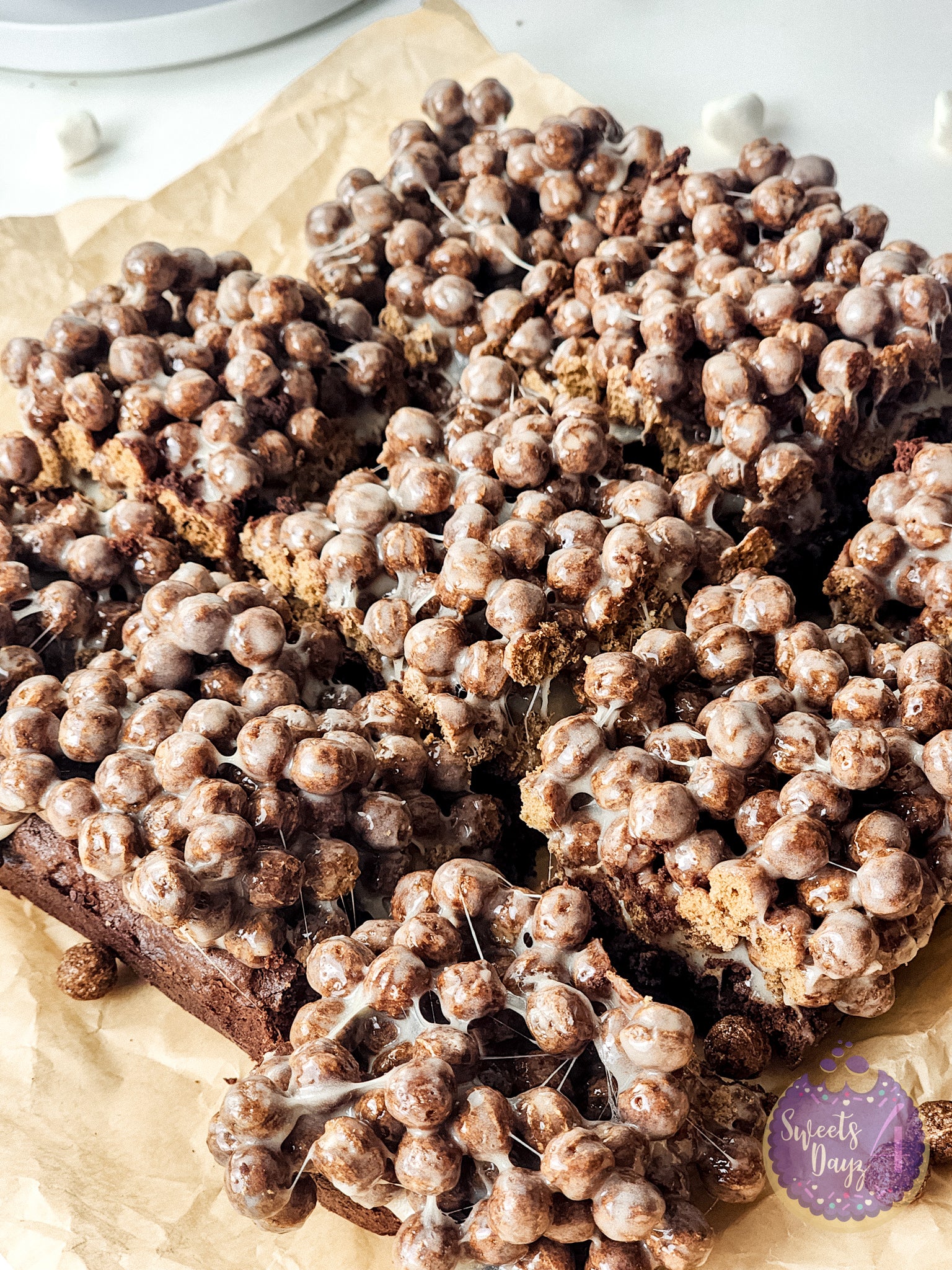 Chocolate Marshmallow Gooey Bars on White