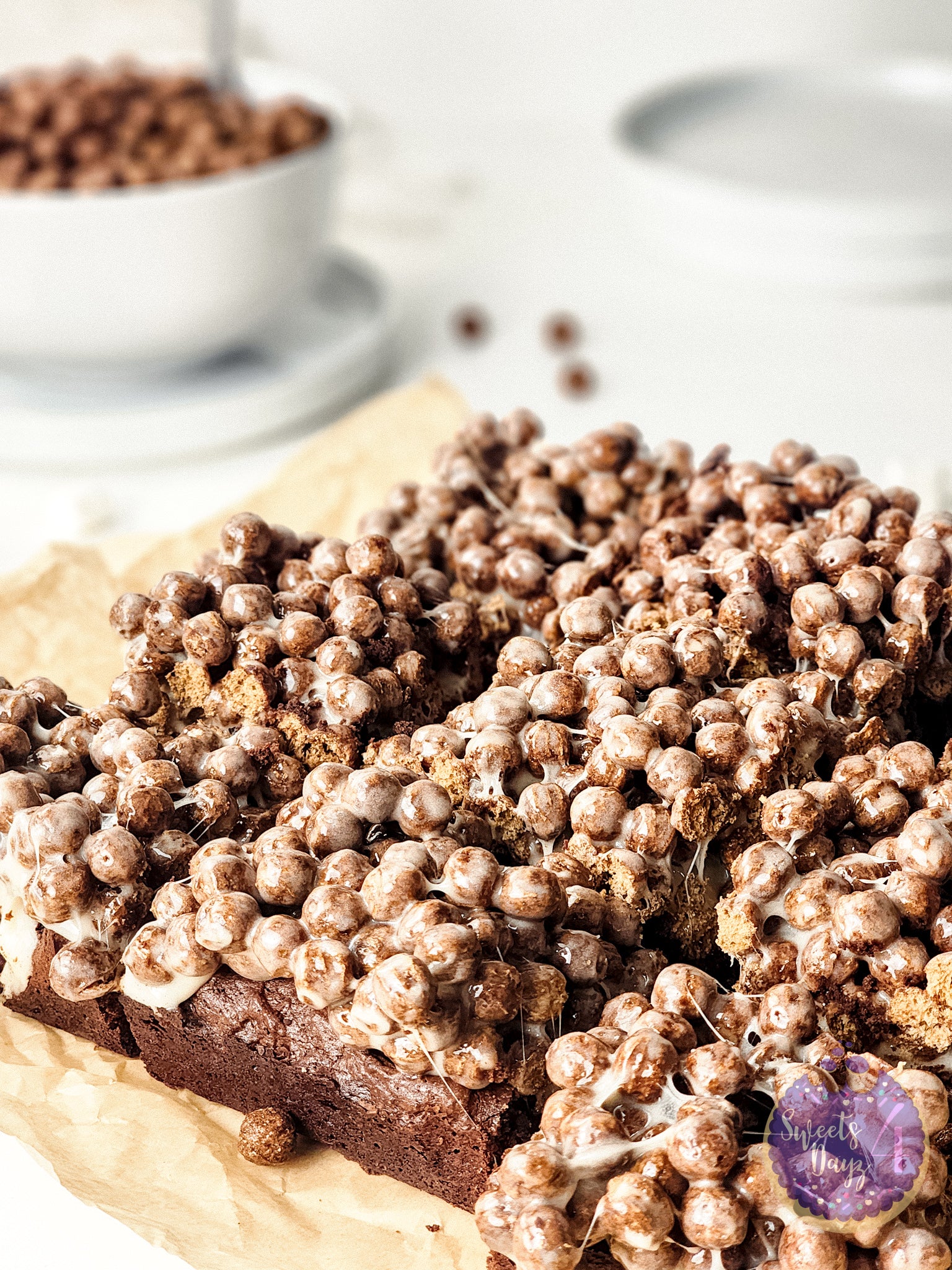 Chocolate Marshmallow Gooey Bars on White