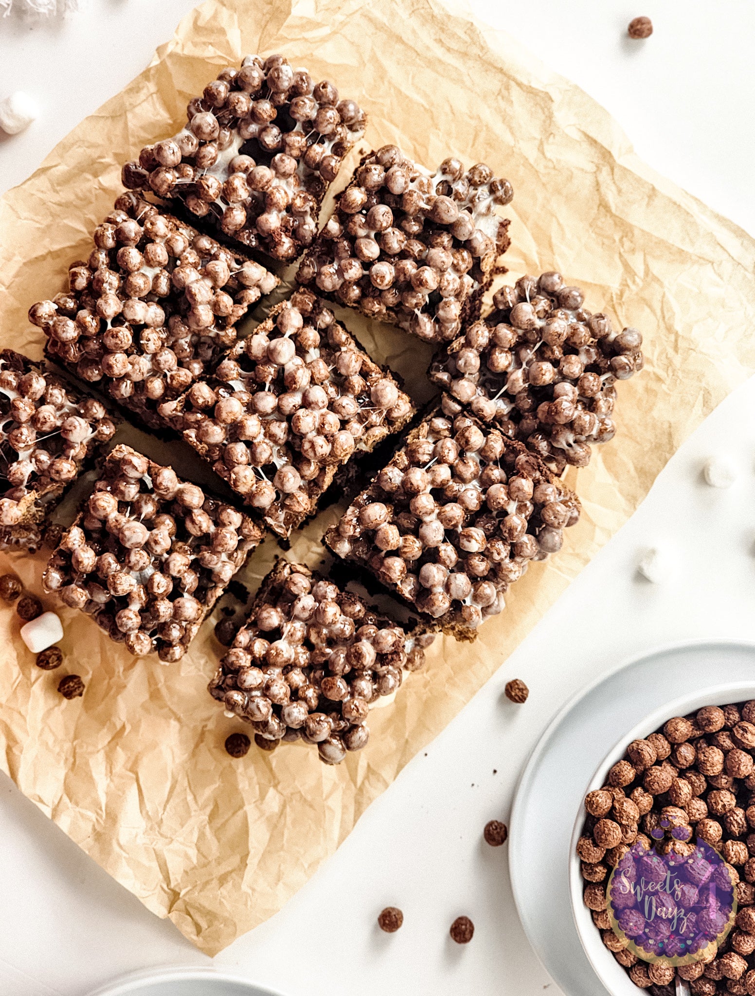 Chocolate Marshmallow Gooey Bars on White