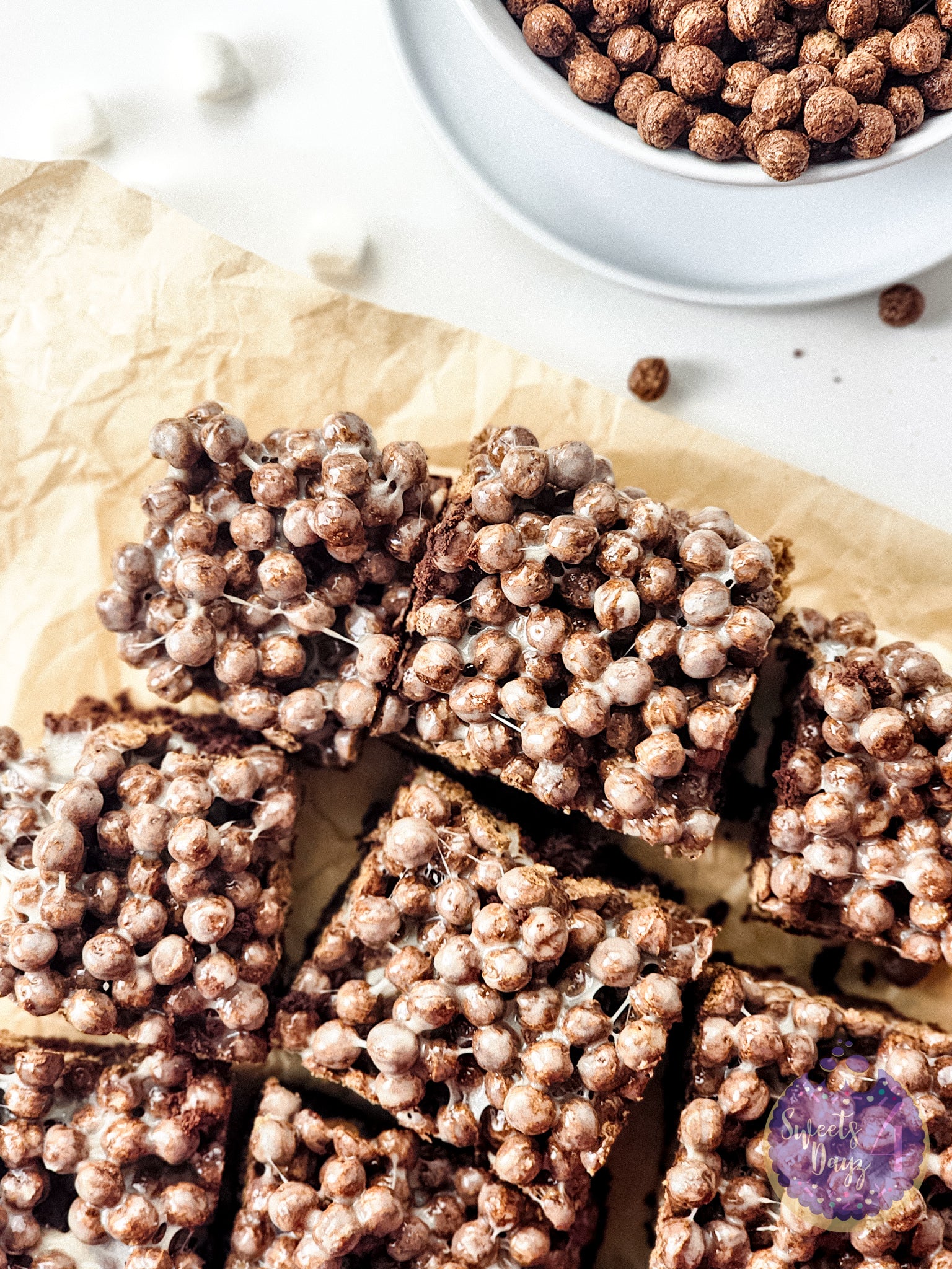 Chocolate Marshmallow Gooey Bars on White
