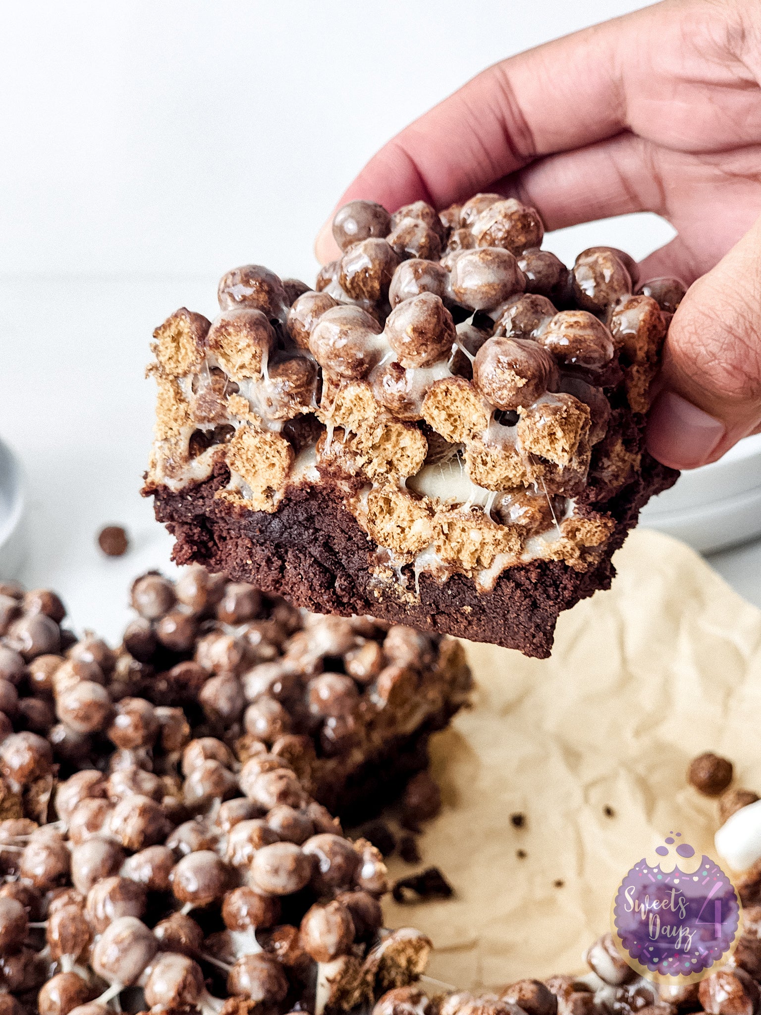 Chocolate Marshmallow Gooey Bars on White