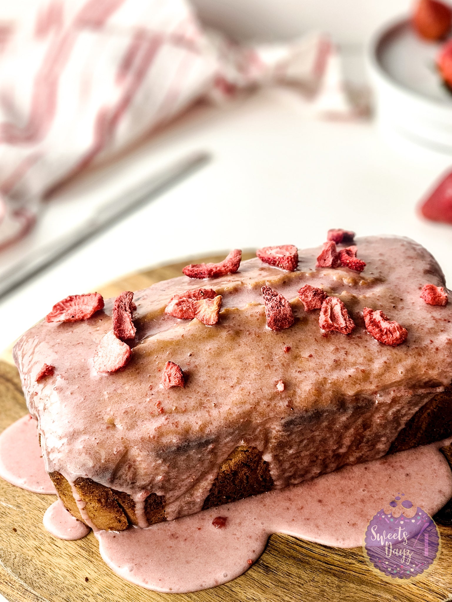 Strawberry Loaf Cake on White