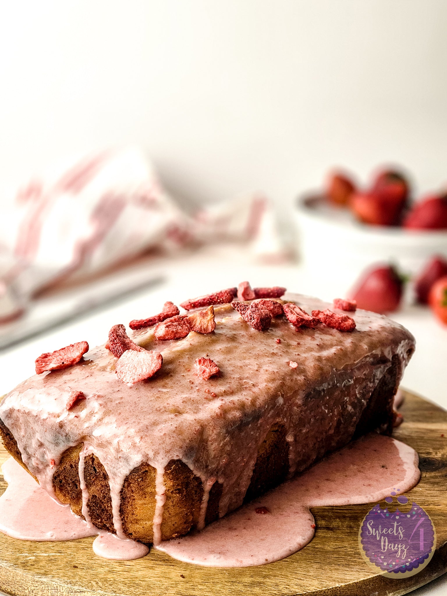Strawberry Loaf Cake on White