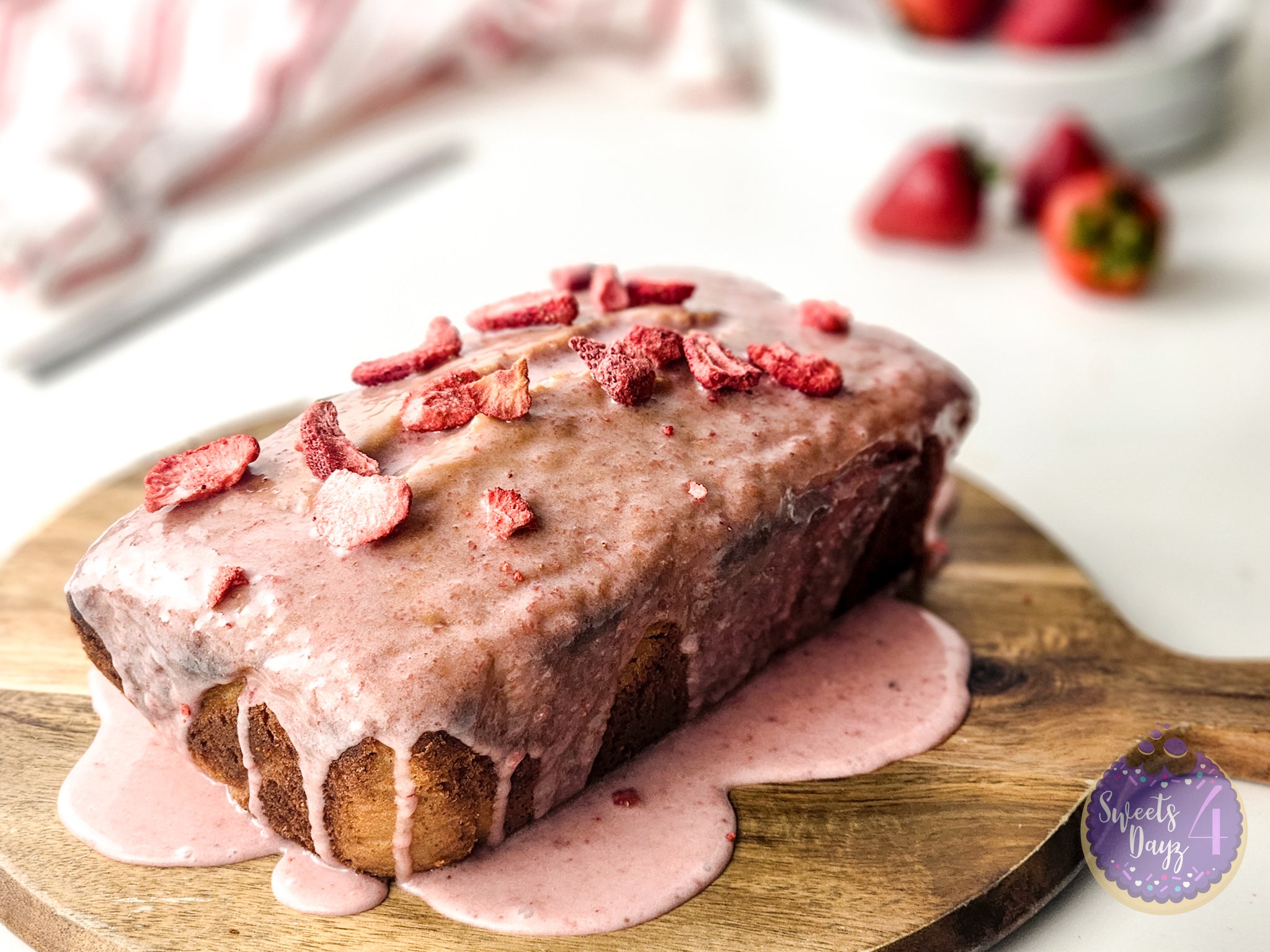 Strawberry Loaf Cake on White