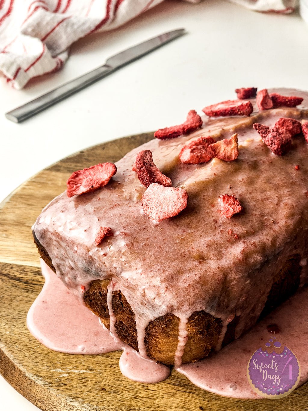 Strawberry Loaf Cake on White