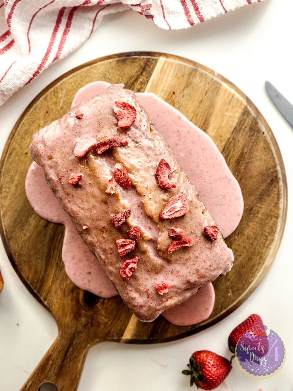 Strawberry Loaf Cake on White
