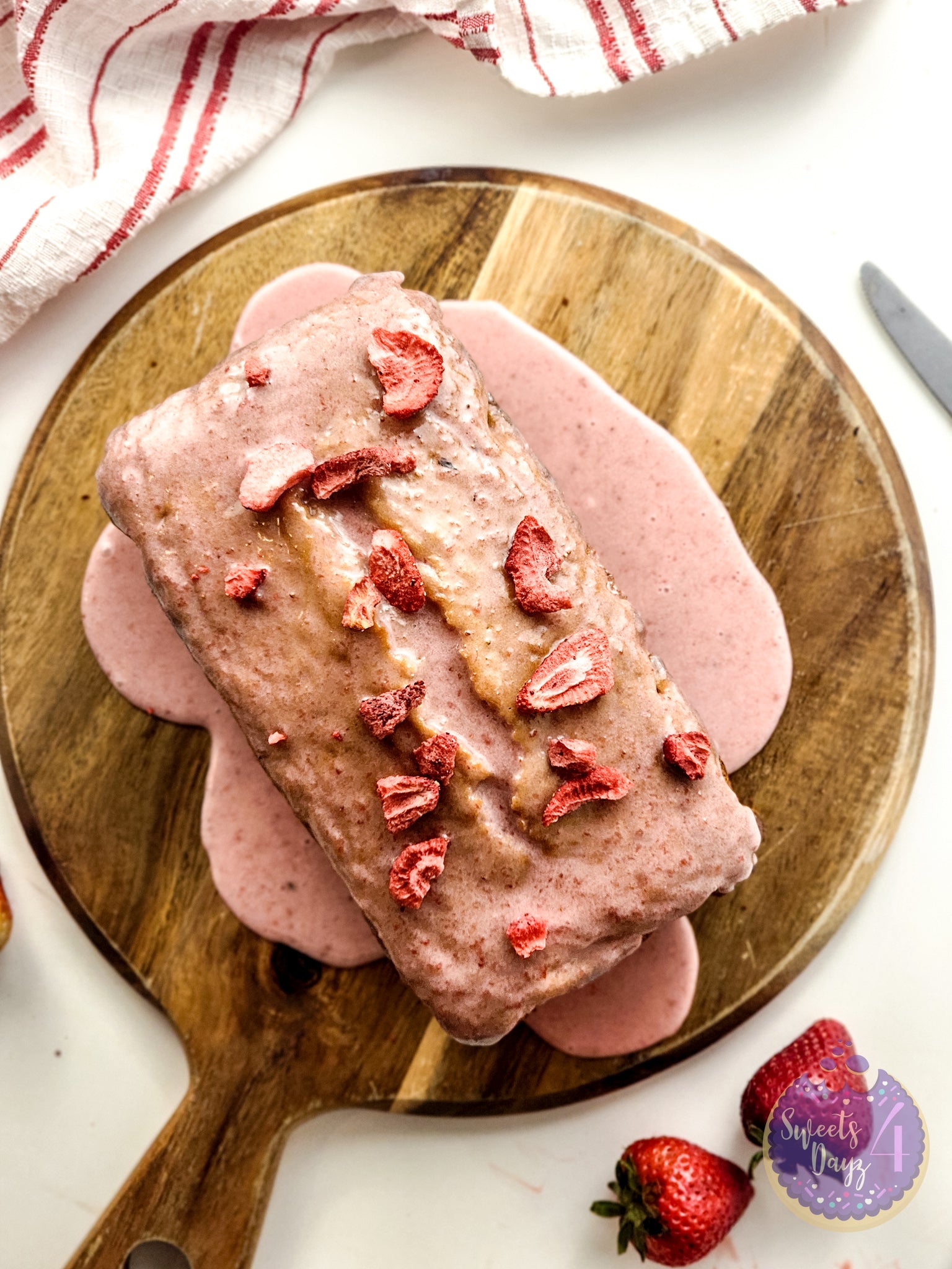 Strawberry Loaf Cake on White