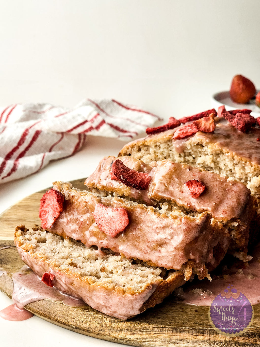 Strawberry Loaf Cake on White