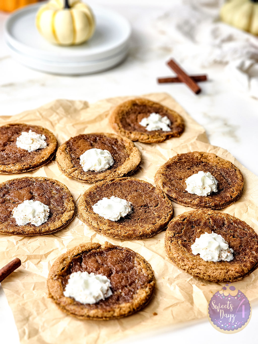 Pumpkin Pie Cookies on Gold Marble