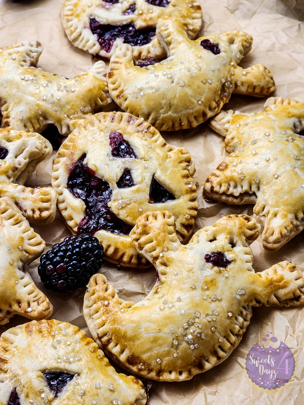 Spooky Fruit Hand Pies on Gold Marble