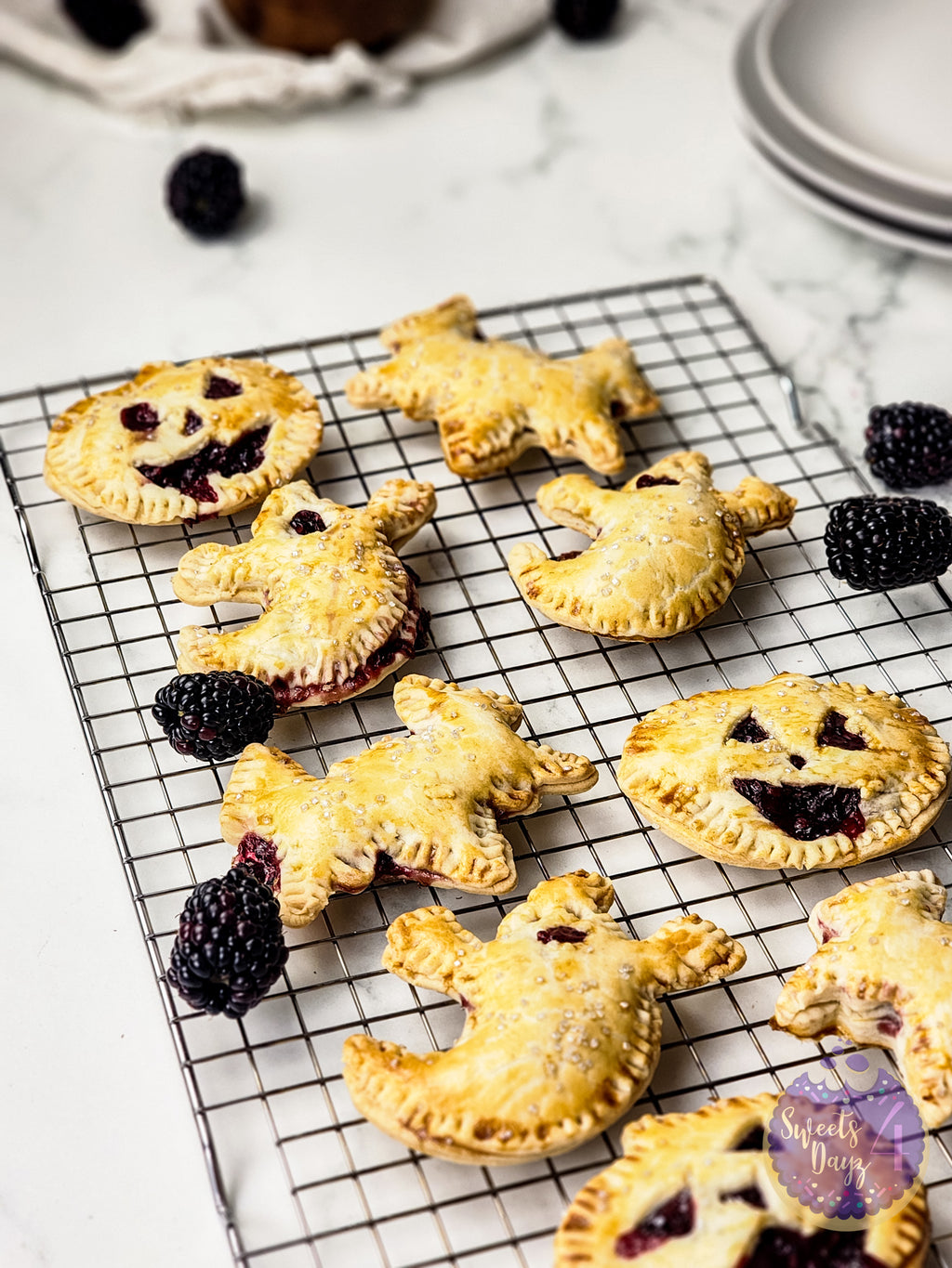 Spooky Fruit Hand Pies on Marble