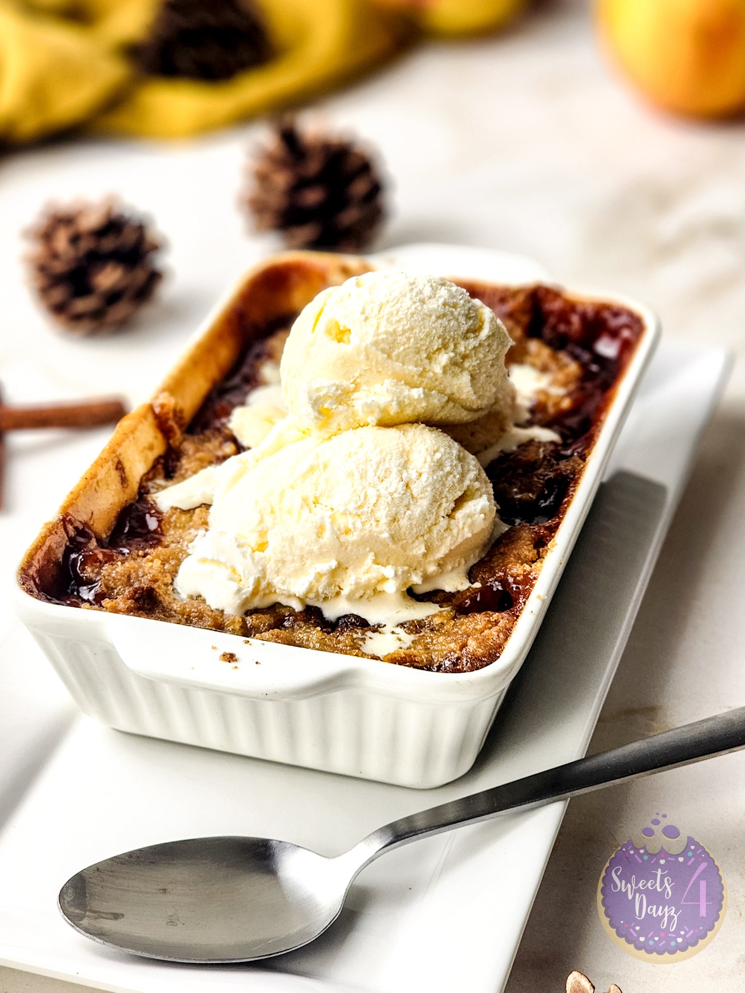 Peach Cobbler For One on Gold Marble