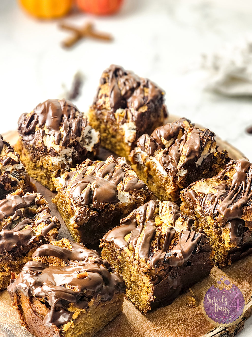 Pumpkin S'mores Bars on Marble