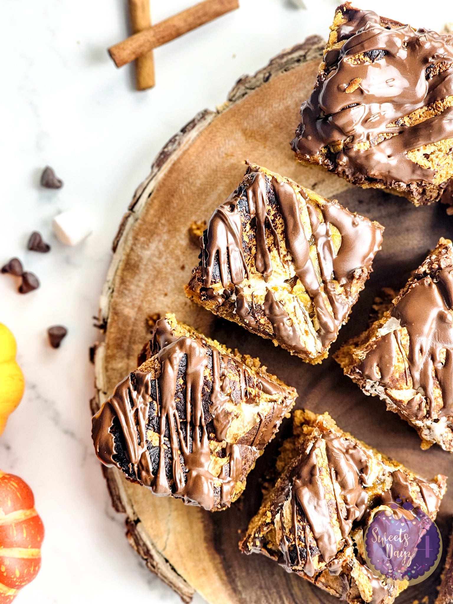 Pumpkin S'mores Bars on Marble