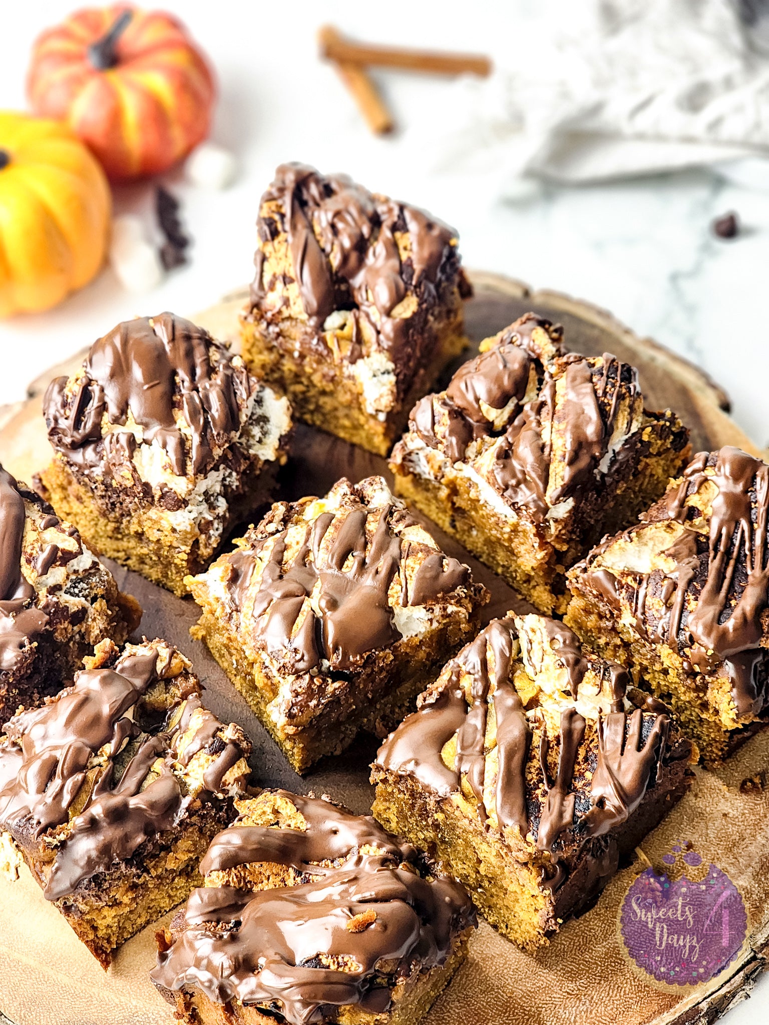 Pumpkin S'mores Bars on Marble