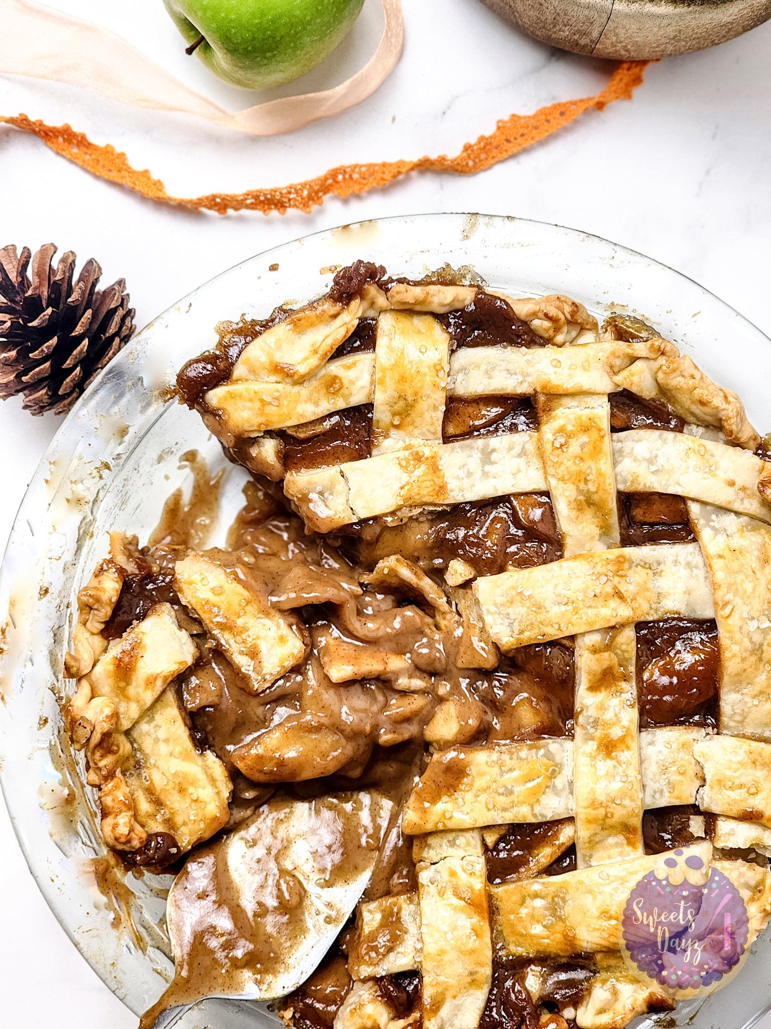 Salted Caramel Apple Pie on Marble