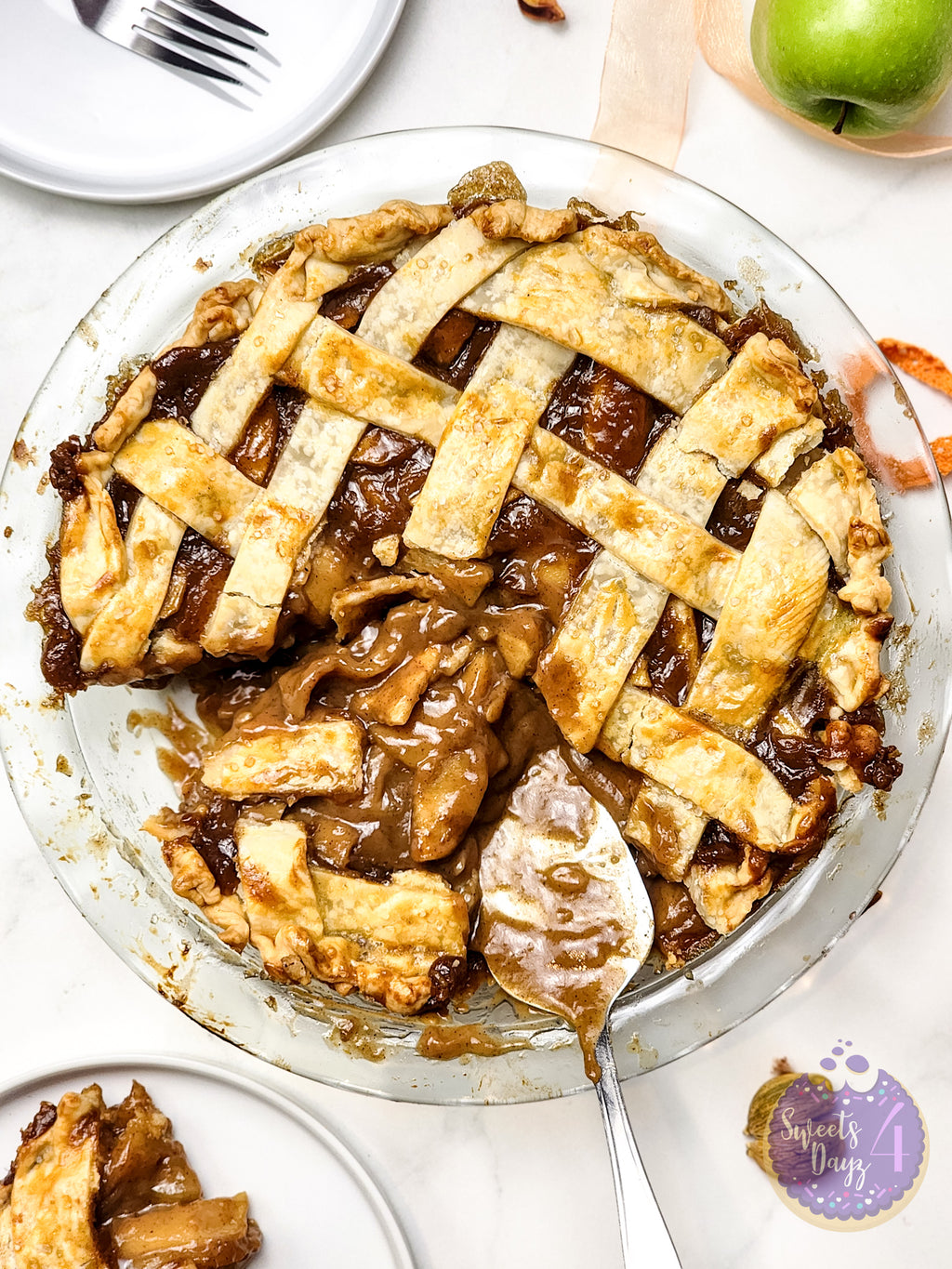 Salted Caramel Apple Pie on Marble