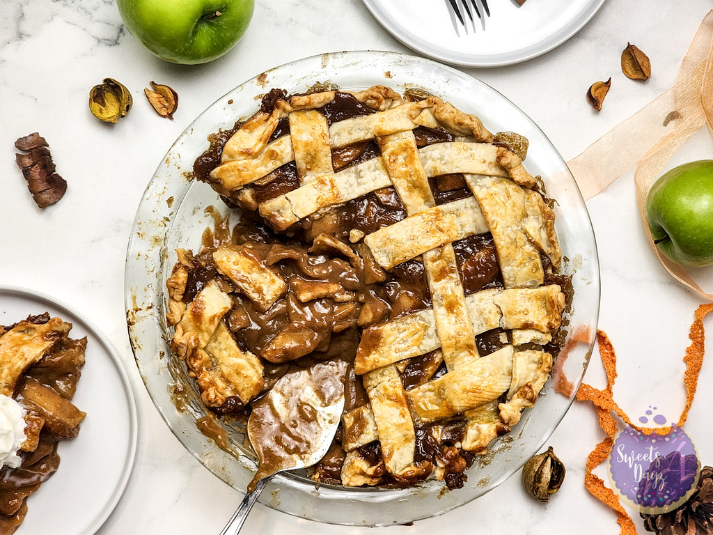 Salted Caramel Apple Pie on Marble
