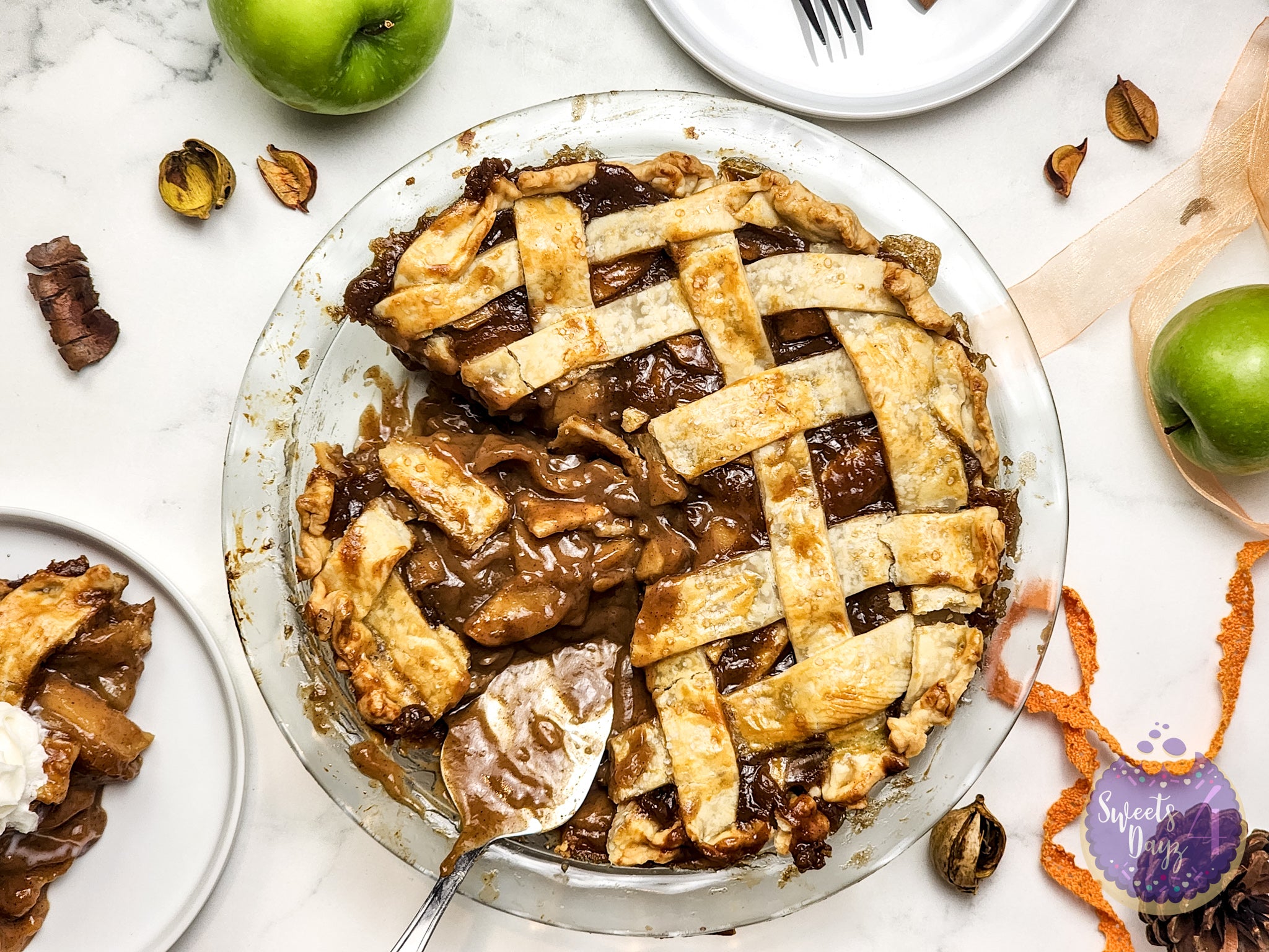 Salted Caramel Apple Pie on Marble