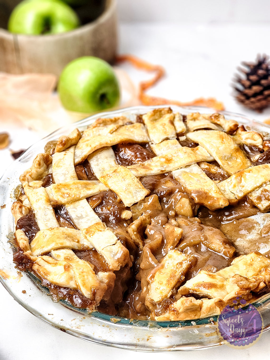 Salted Caramel Apple Pie on Marble