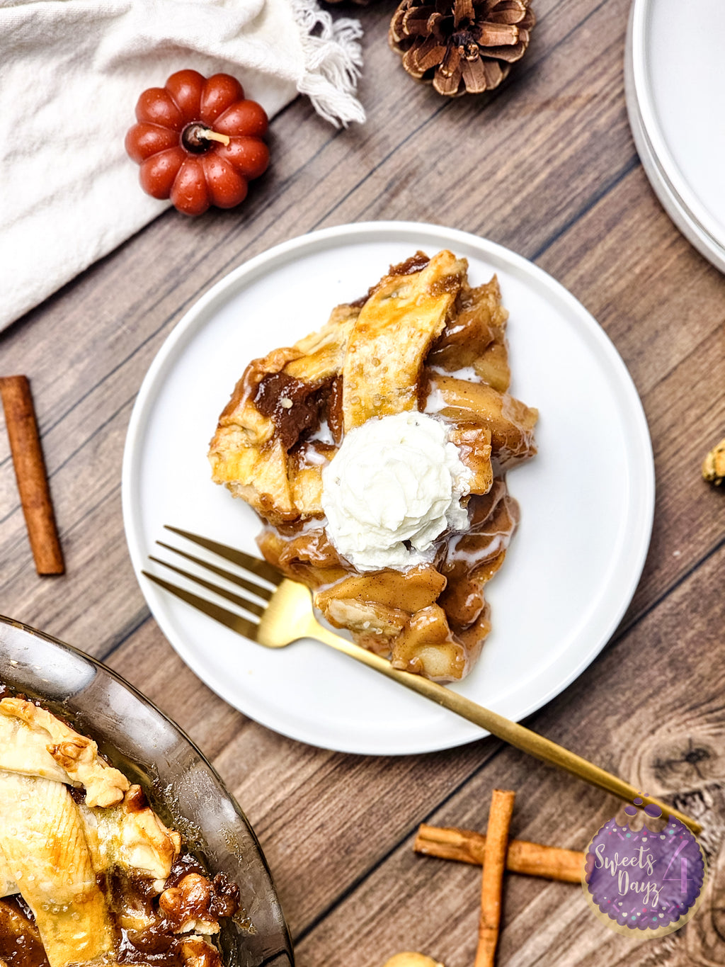 Salted Caramel Apple Pie on Brown Wood