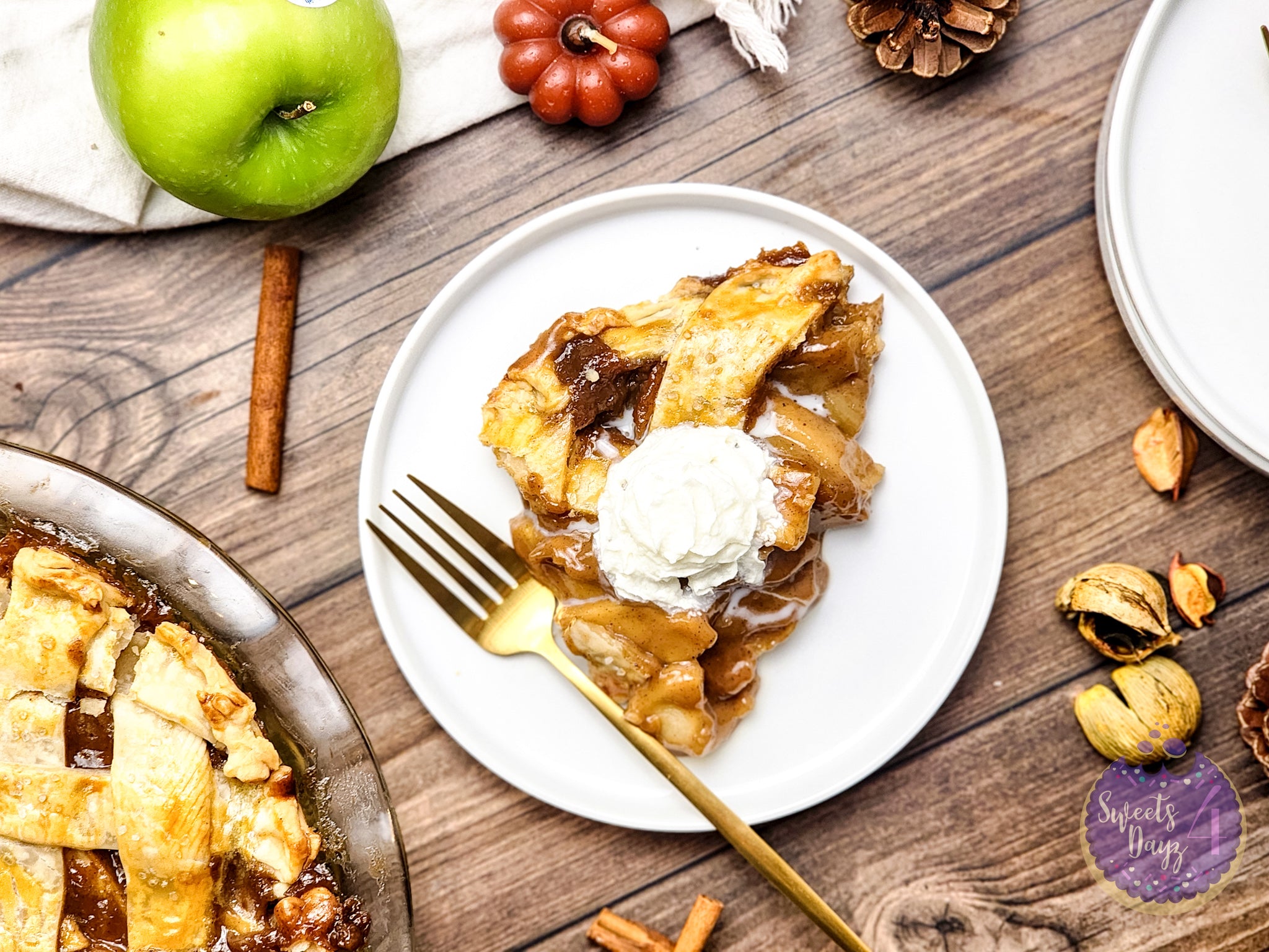 Salted Caramel Apple Pie on Brown Wood